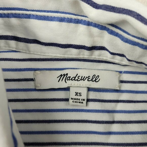 Madewell Women Blue/White Striped Long Sleeve Regular Fit Button Down Shirt XS - Picture 7 of 9